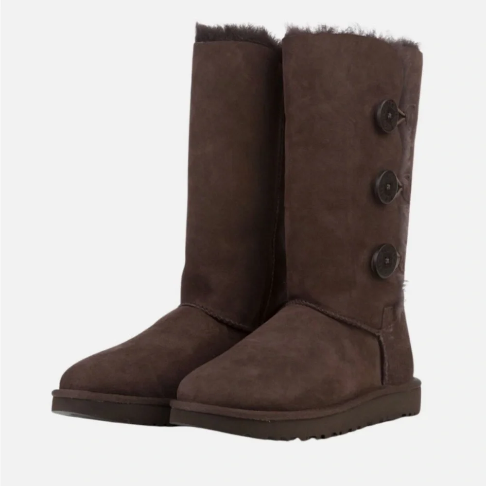UGG Brown Ankle Boots with Button Detail - Picture 4 of 6